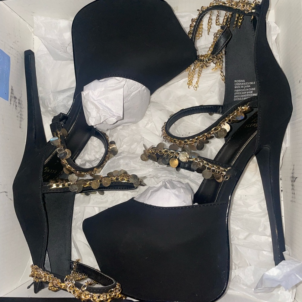 Elegant Black Stiletto Heels with Gold Accents - Rosina by Scene